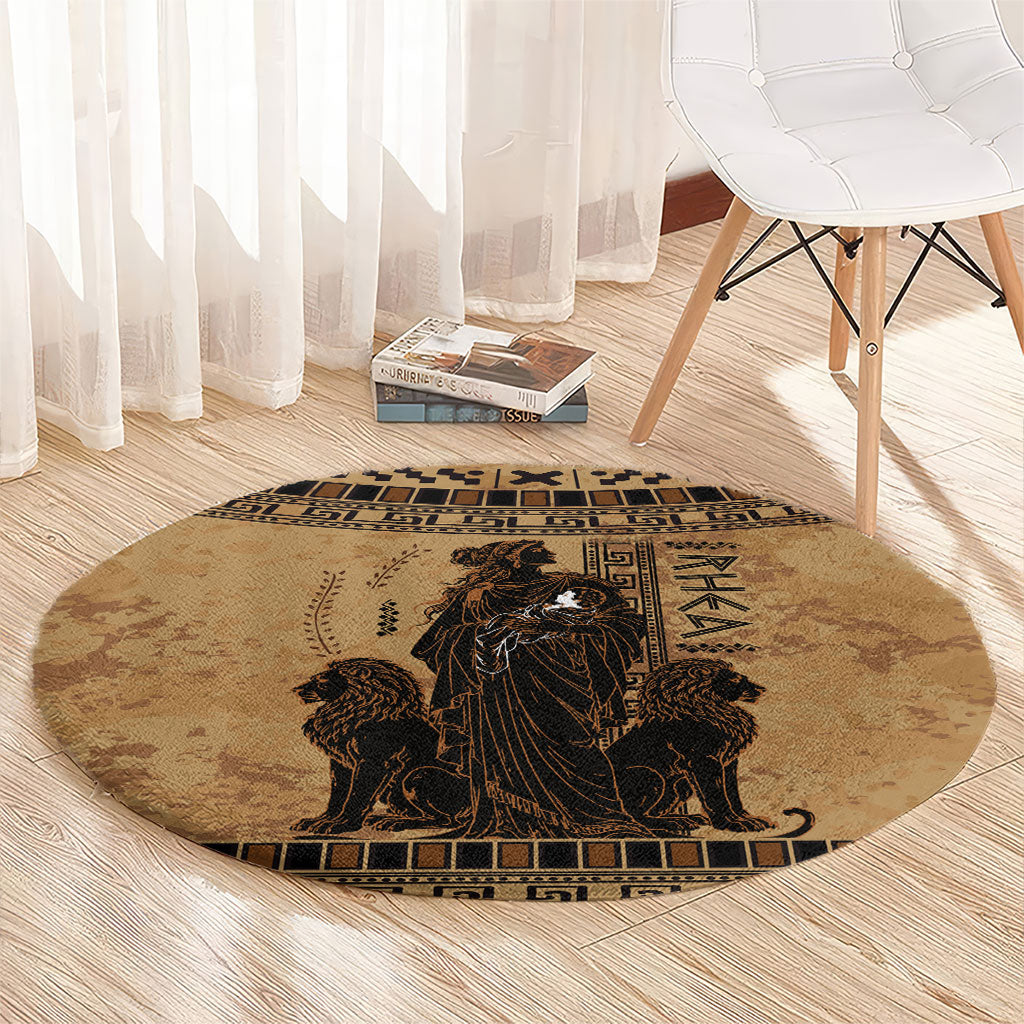 Rhea Mother Who Defied Destiny Round Carpet Titaness Rhea Lions Greek Key Pottery Art