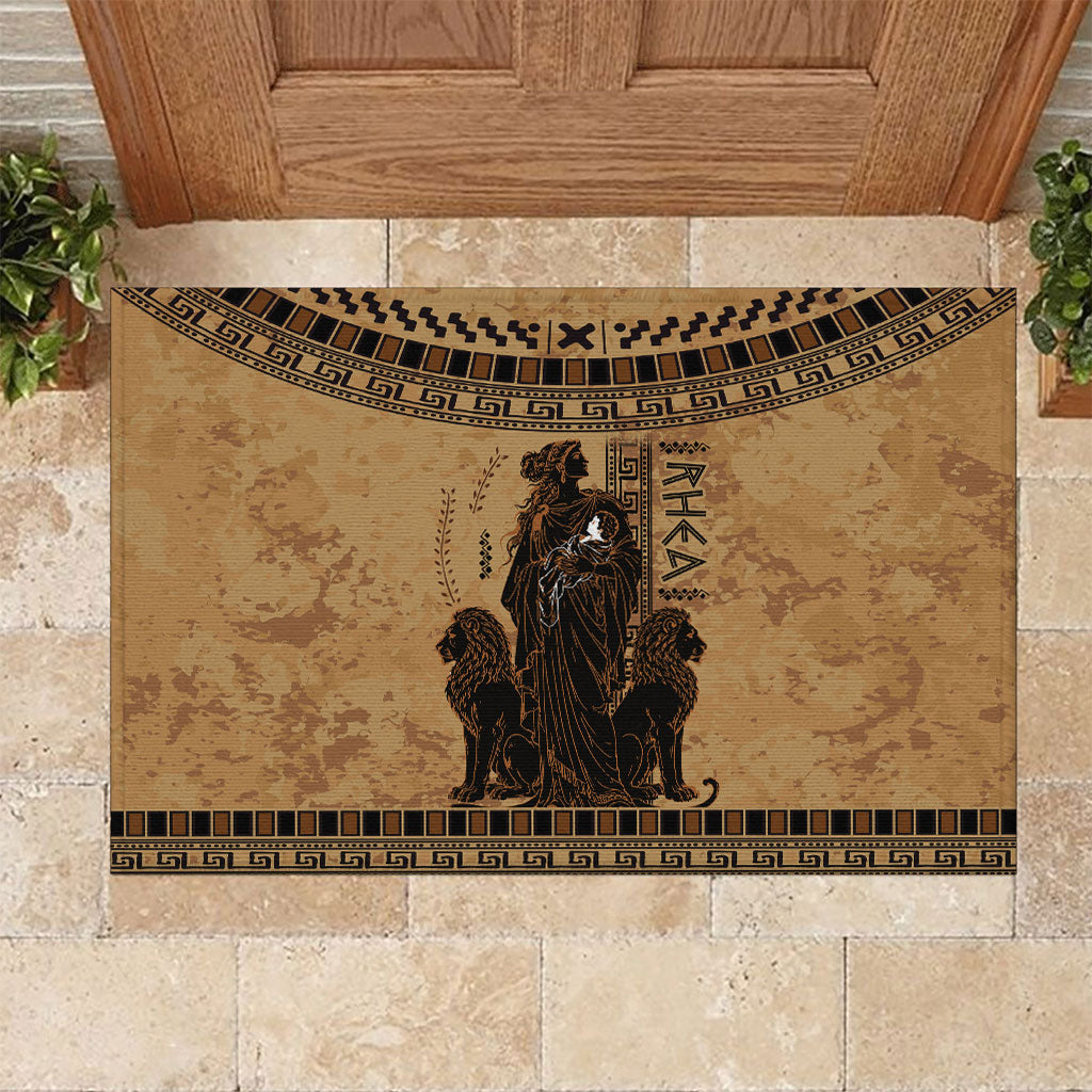 Rhea Mother Who Defied Destiny Rubber Doormat Titaness Rhea Lions Greek Key Pottery Art