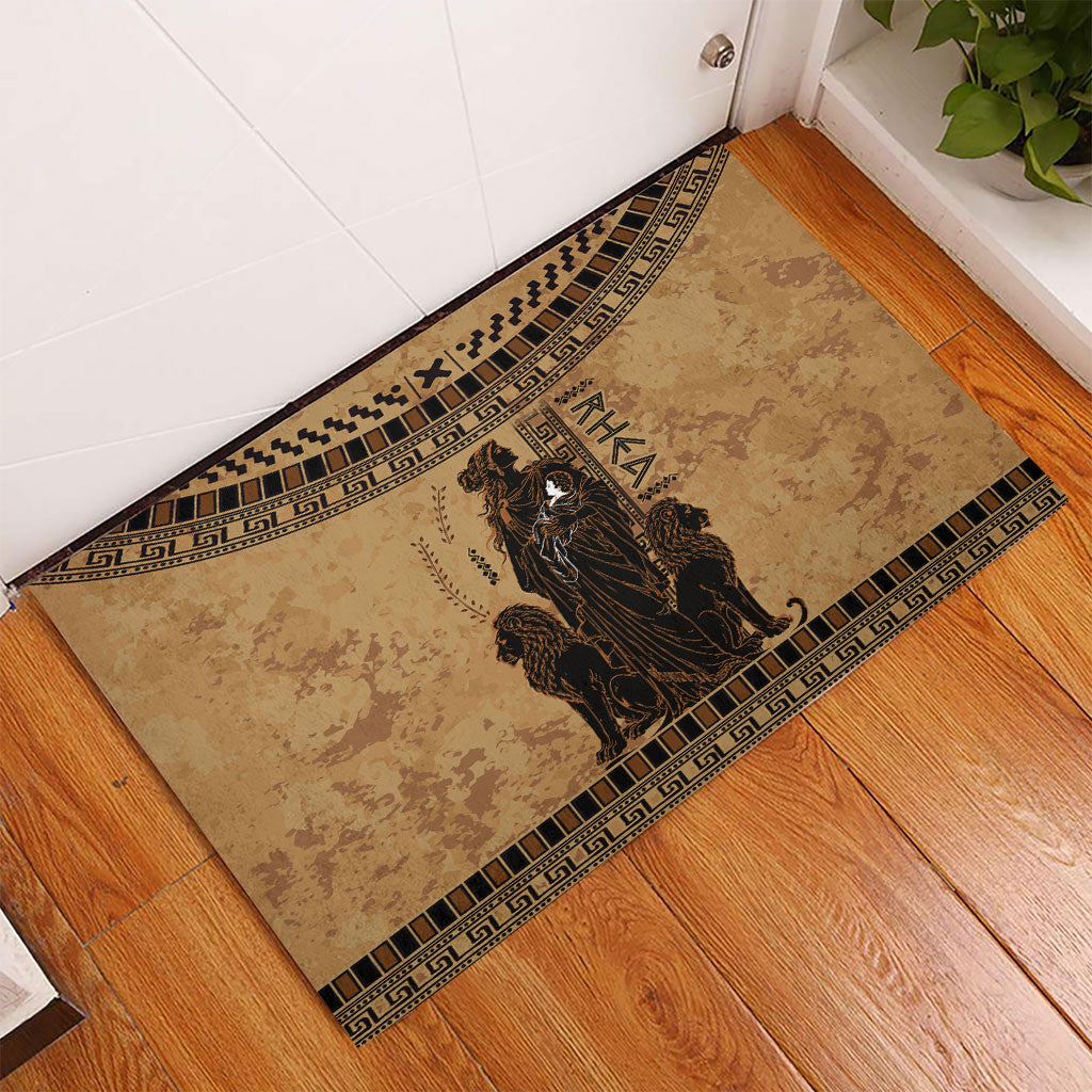 Rhea Mother Who Defied Destiny Rubber Doormat Titaness Rhea Lions Greek Key Pottery Art