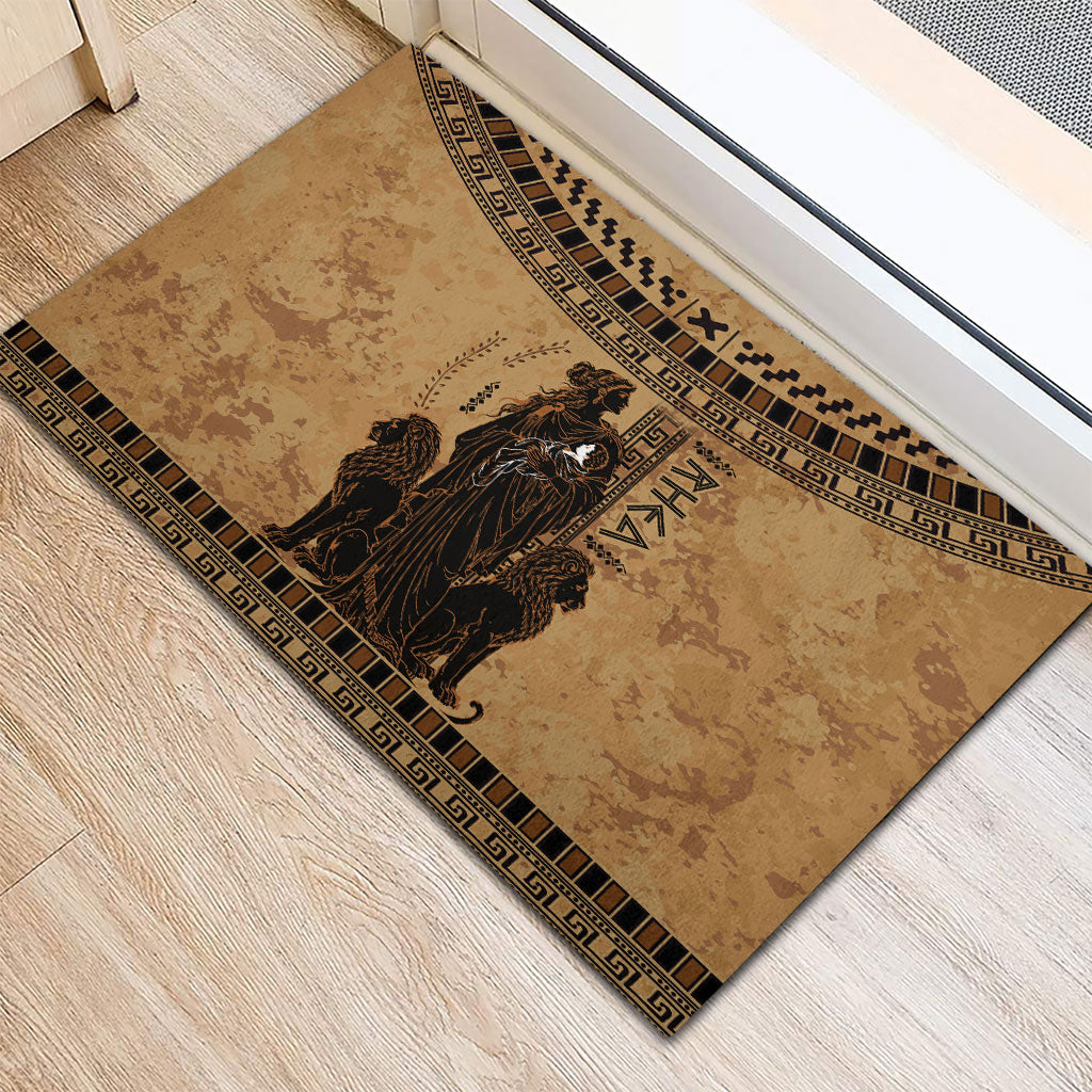 Rhea Mother Who Defied Destiny Rubber Doormat Titaness Rhea Lions Greek Key Pottery Art