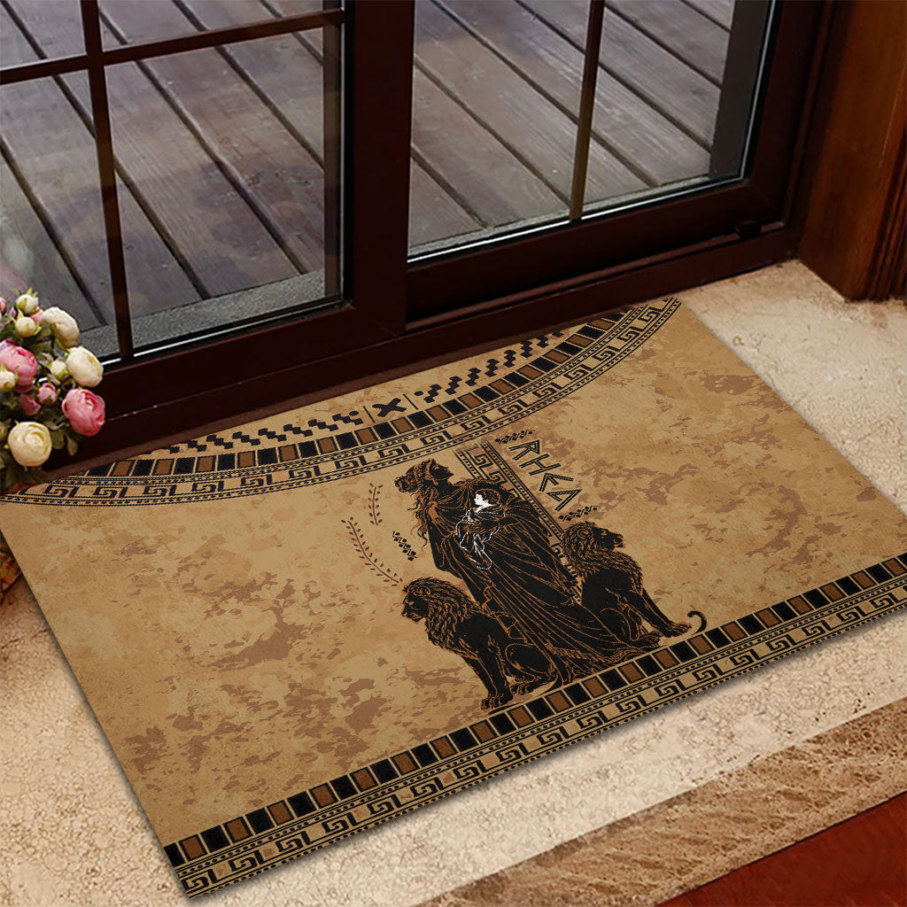 Rhea Mother Who Defied Destiny Rubber Doormat Titaness Rhea Lions Greek Key Pottery Art