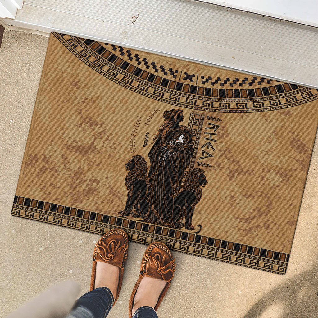 Rhea Mother Who Defied Destiny Rubber Doormat Titaness Rhea Lions Greek Key Pottery Art