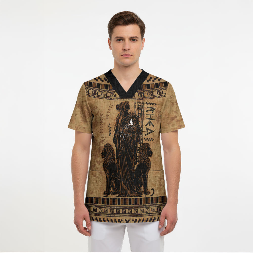 Rhea Mother Who Defied Destiny Scrub Top Titaness Rhea Lions Greek Key Pottery Art