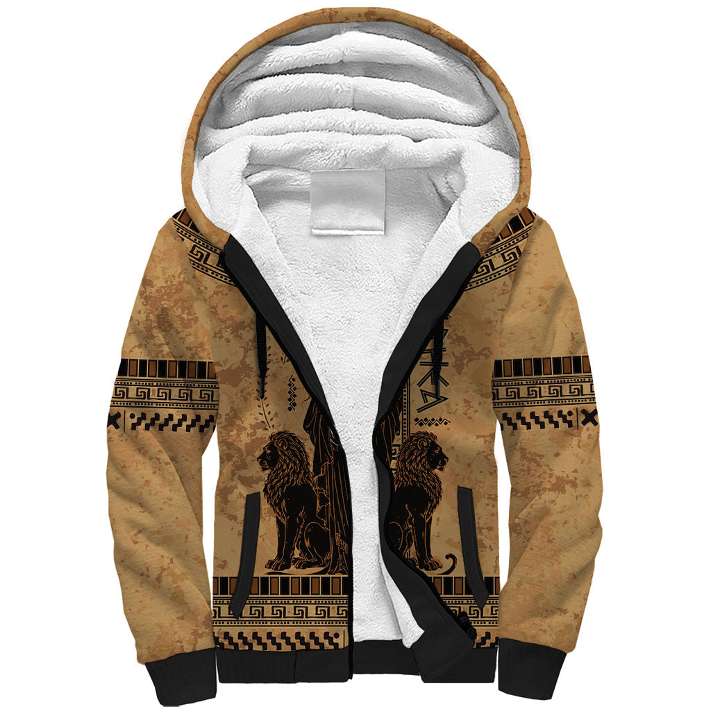 Rhea Mother Who Defied Destiny Sherpa Hoodie Titaness Rhea Lions Greek Key Pottery Art