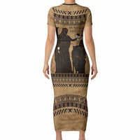 Rhea Mother Who Defied Destiny Short Sleeve Bodycon Dress Titaness Rhea Lions Greek Key Pottery Art