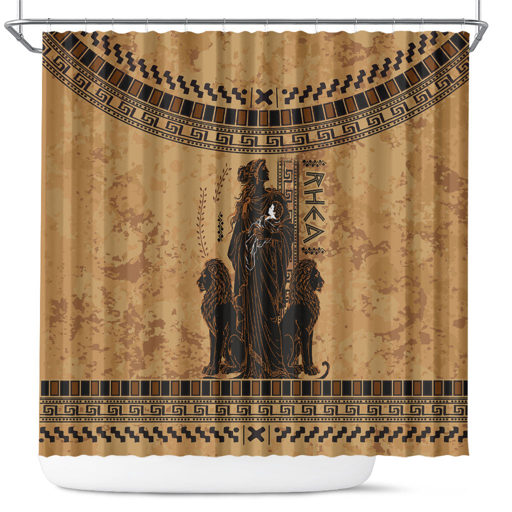 Rhea Mother Who Defied Destiny Shower Curtain Titaness Rhea Lions Greek Key Pottery Art