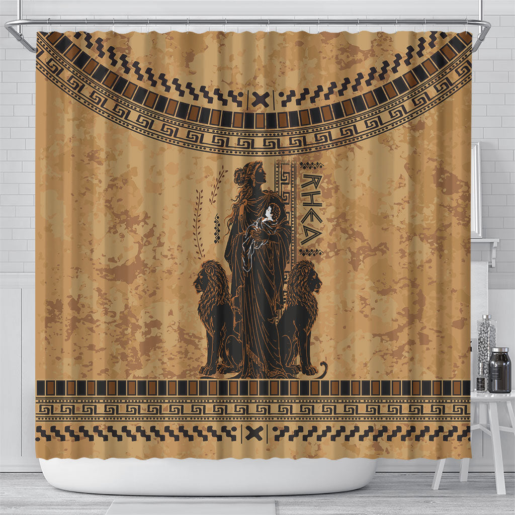 Rhea Mother Who Defied Destiny Shower Curtain Titaness Rhea Lions Greek Key Pottery Art