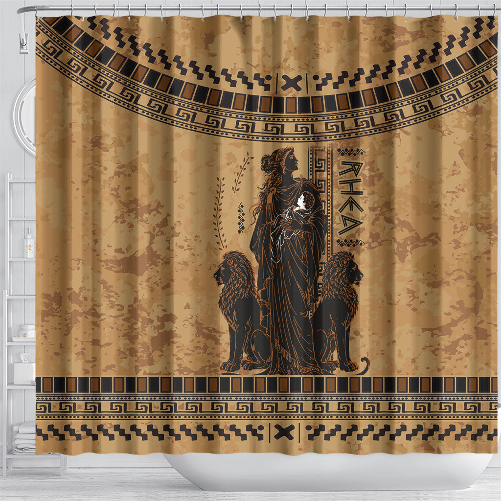 Rhea Mother Who Defied Destiny Shower Curtain Titaness Rhea Lions Greek Key Pottery Art
