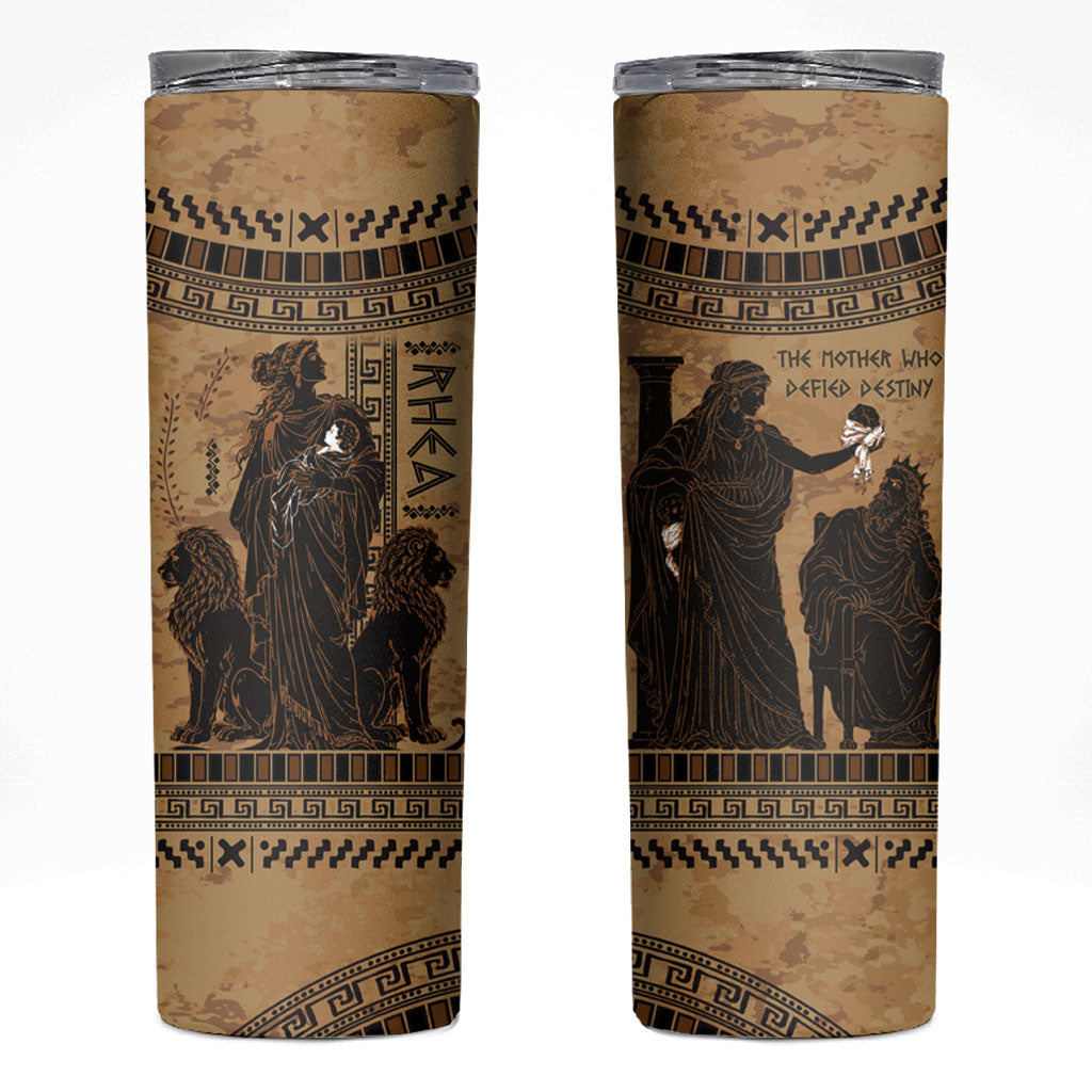 Rhea Mother Who Defied Destiny Skinny Tumbler Titaness Rhea Lions Greek Key Pottery Art