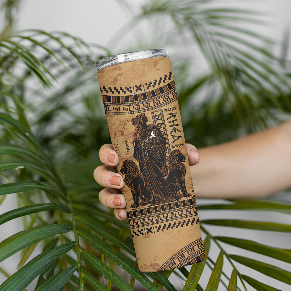 Rhea Mother Who Defied Destiny Skinny Tumbler Titaness Rhea Lions Greek Key Pottery Art