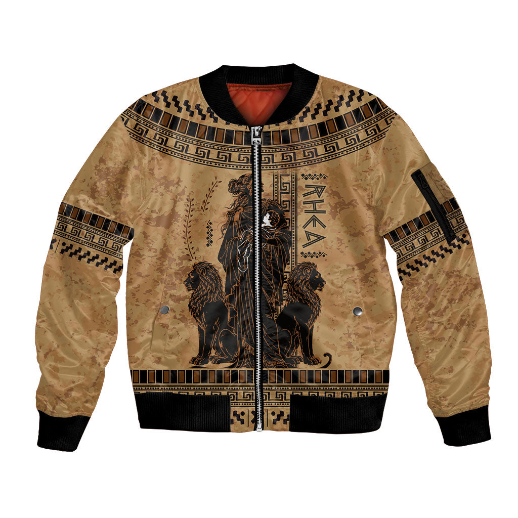 Rhea Mother Who Defied Destiny Sleeve Zip Bomber Jacket Titaness Rhea Lions Greek Key Pottery Art