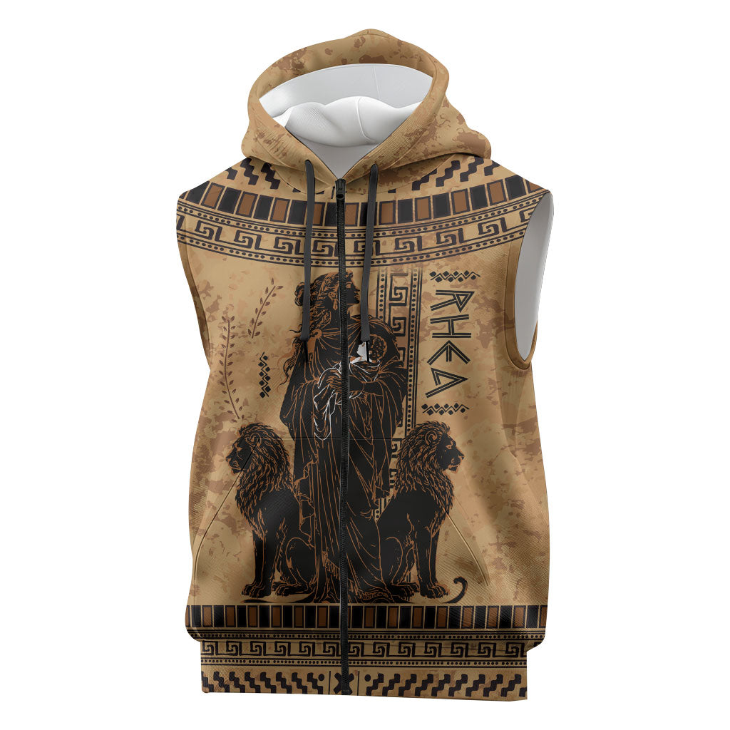 Rhea Mother Who Defied Destiny Sleeveless Zip Hoodie Titaness Rhea Lions Greek Key Pottery Art