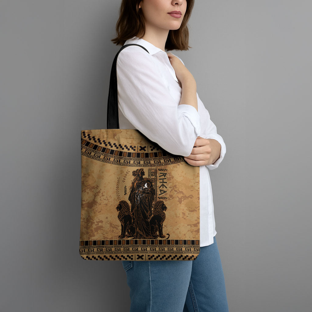 Rhea Mother Who Defied Destiny Tote Bag Titaness Rhea Lions Greek Key Pottery Art