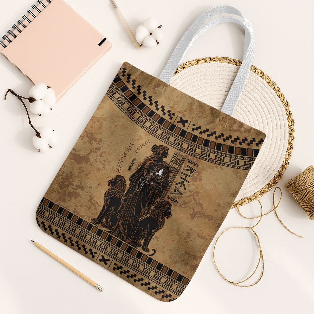 Rhea Mother Who Defied Destiny Tote Bag Titaness Rhea Lions Greek Key Pottery Art