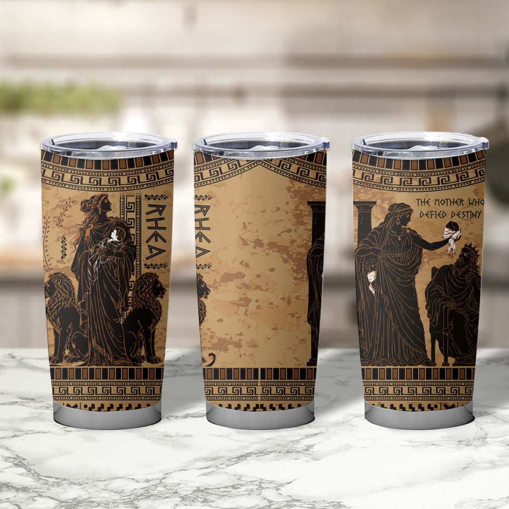 Rhea Mother Who Defied Destiny Tumbler Cup Titaness Rhea Lions Greek Key Pottery Art