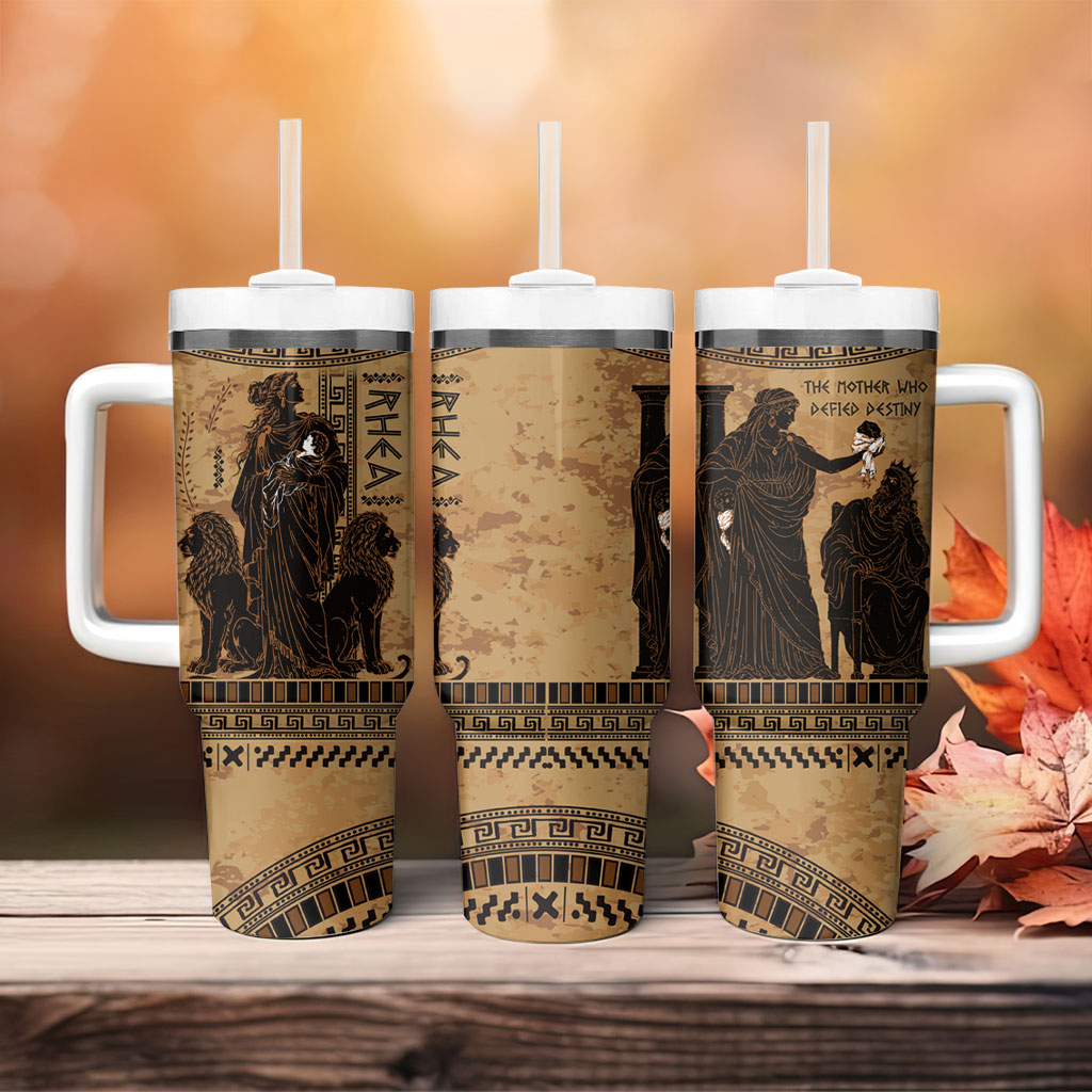 Rhea Mother Who Defied Destiny Tumbler With Handle Titaness Rhea Lions Greek Key Pottery Art