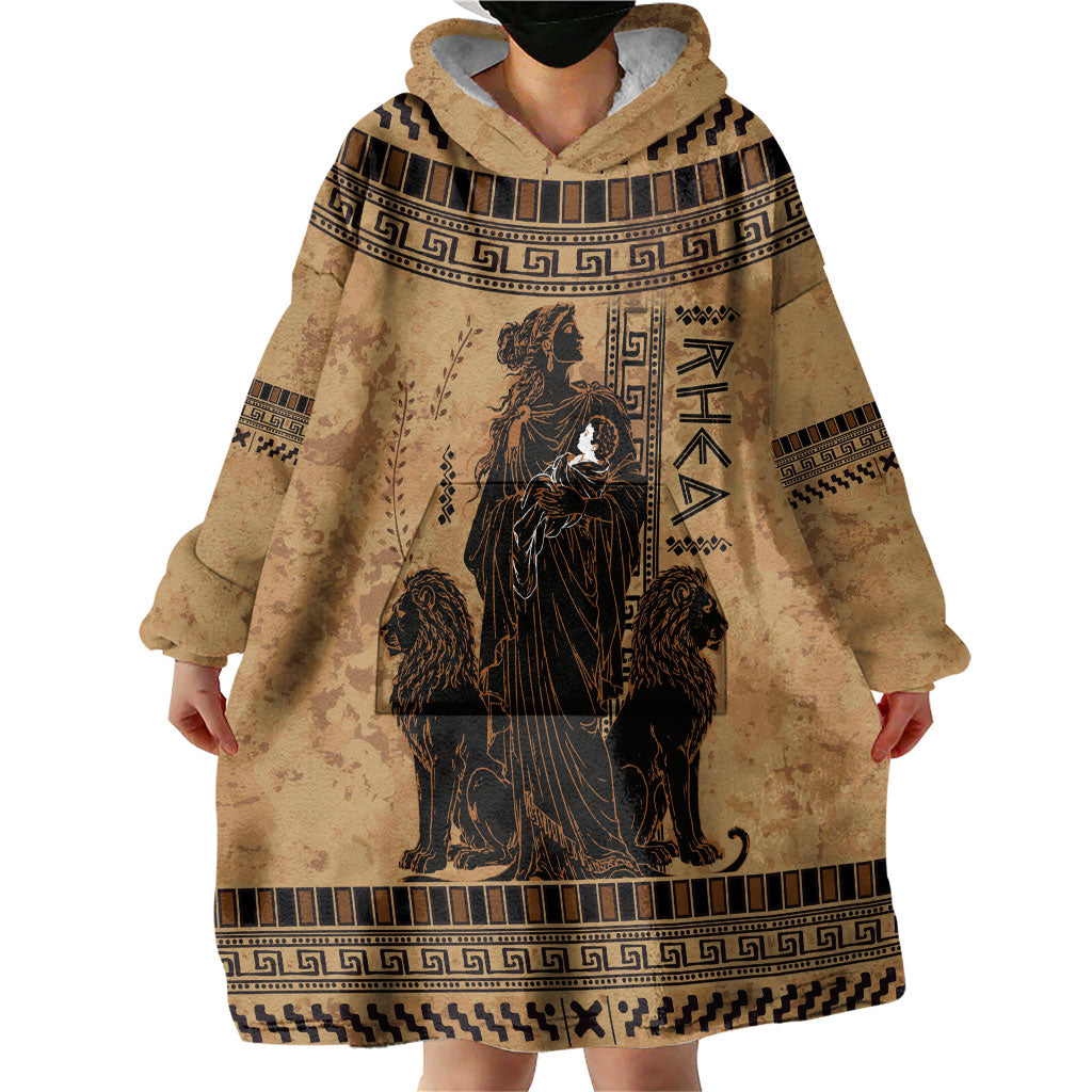 Rhea Mother Who Defied Destiny Wearable Blanket Hoodie Titaness Rhea Lions Greek Key Pottery Art