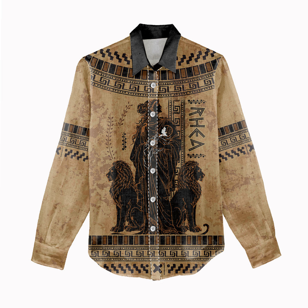 Rhea Mother Who Defied Destiny Women Casual Shirt Titaness Rhea Lions Greek Key Pottery Art