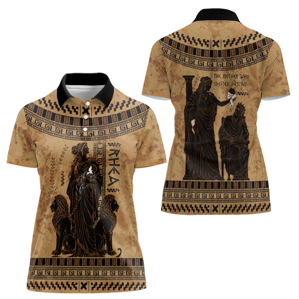 Rhea Mother Who Defied Destiny Women Polo Shirt Titaness Rhea Lions Greek Key Pottery Art