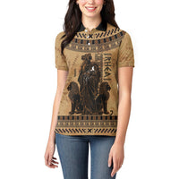 Rhea Mother Who Defied Destiny Women Polo Shirt Titaness Rhea Lions Greek Key Pottery Art