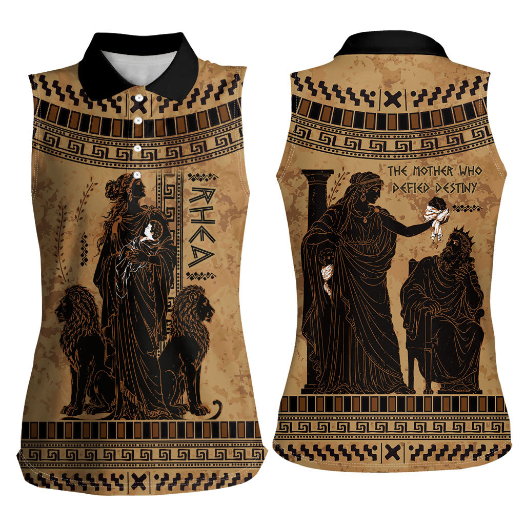 Rhea Mother Who Defied Destiny Women Sleeveless Polo Shirt Titaness Rhea Lions Greek Key Pottery Art