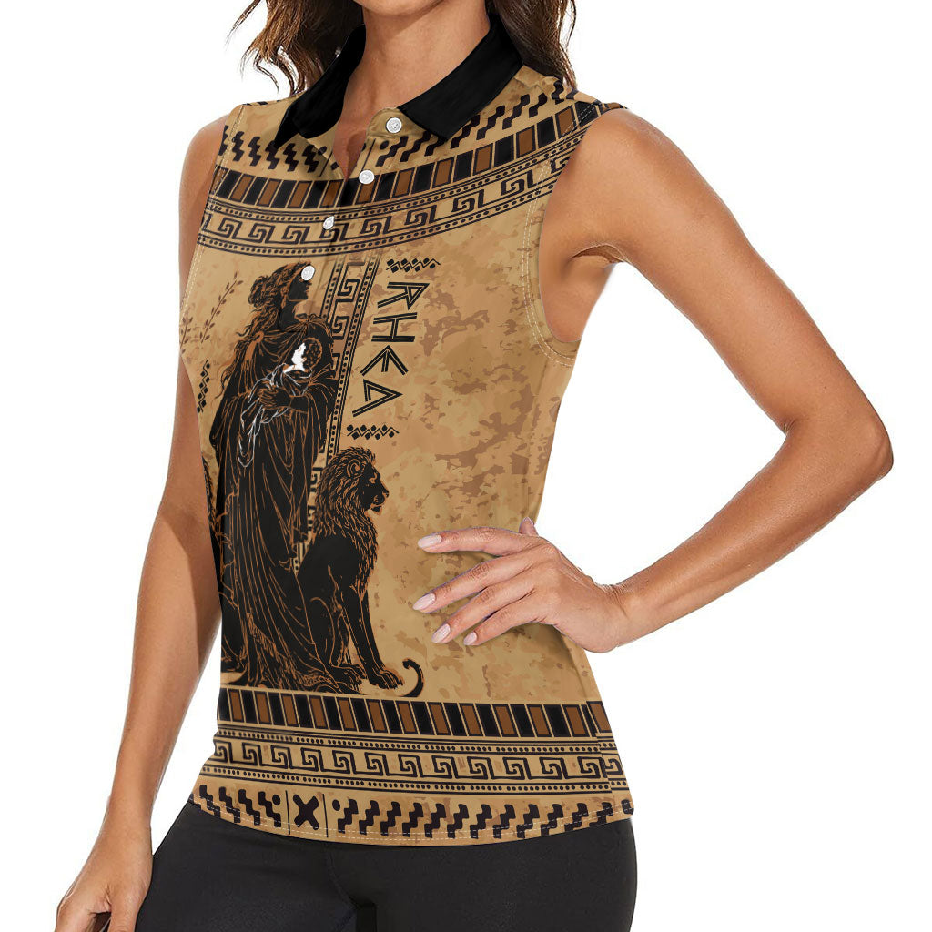 Rhea Mother Who Defied Destiny Women Sleeveless Polo Shirt Titaness Rhea Lions Greek Key Pottery Art
