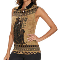 Rhea Mother Who Defied Destiny Women Sleeveless Polo Shirt Titaness Rhea Lions Greek Key Pottery Art
