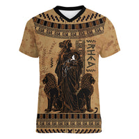 Rhea Mother Who Defied Destiny Women V-Neck T-Shirt Titaness Rhea Lions Greek Key Pottery Art