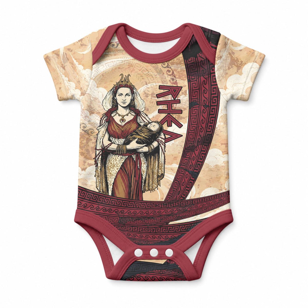 Rhea Titan Queen Mother Gods Baby Onesie Goddess Rhea Throne Lions Greek Key Art