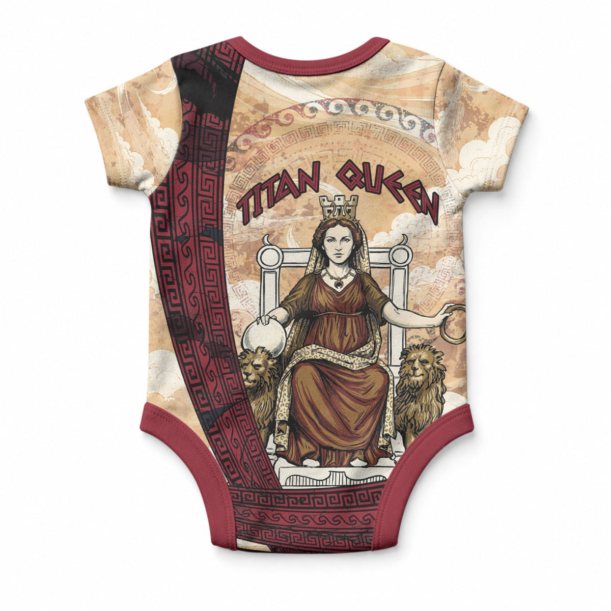Rhea Titan Queen Mother Gods Baby Onesie Goddess Rhea Throne Lions Greek Key Art