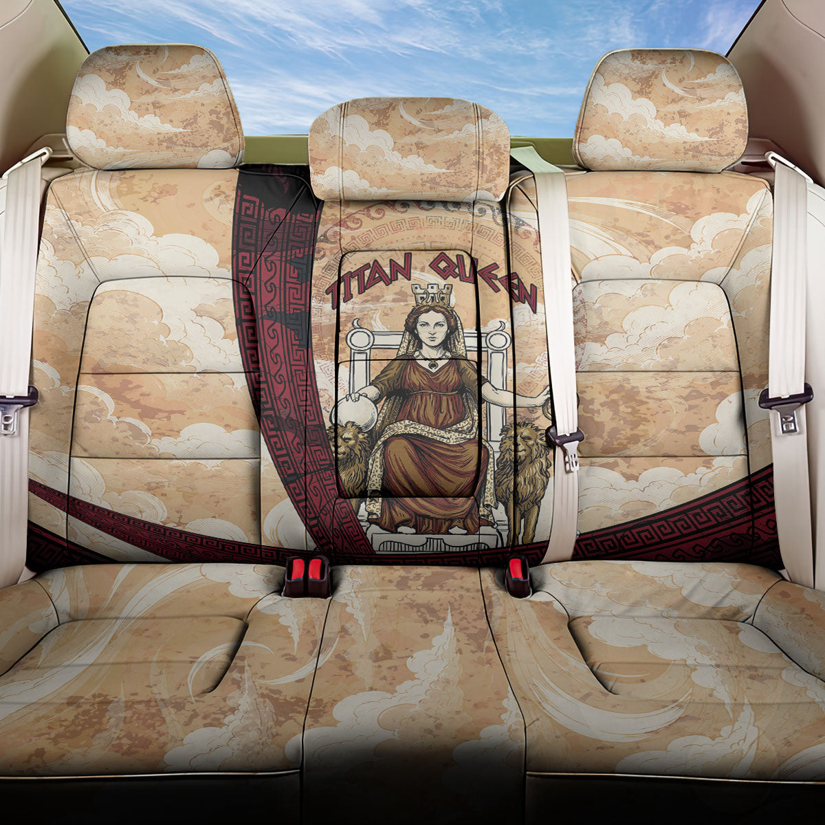 Rhea Titan Queen Mother Gods Back Car Seat Cover Goddess Rhea Throne Lions Greek Key Art