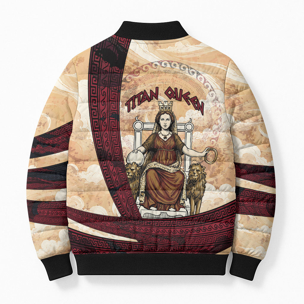 Rhea Titan Queen Mother Gods Bomber Puffer Jacket Goddess Rhea Throne Lions Greek Key Art