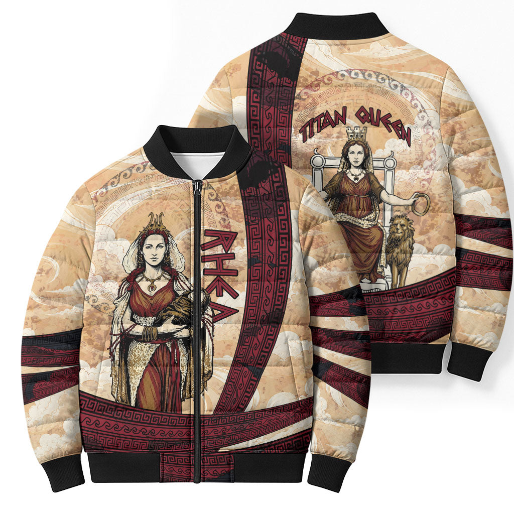 Rhea Titan Queen Mother Gods Bomber Puffer Jacket Goddess Rhea Throne Lions Greek Key Art