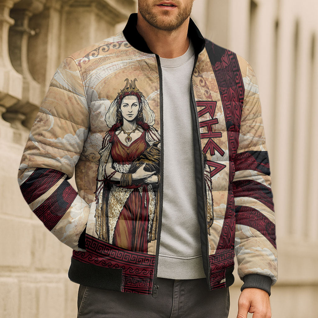 Rhea Titan Queen Mother Gods Bomber Puffer Jacket Goddess Rhea Throne Lions Greek Key Art