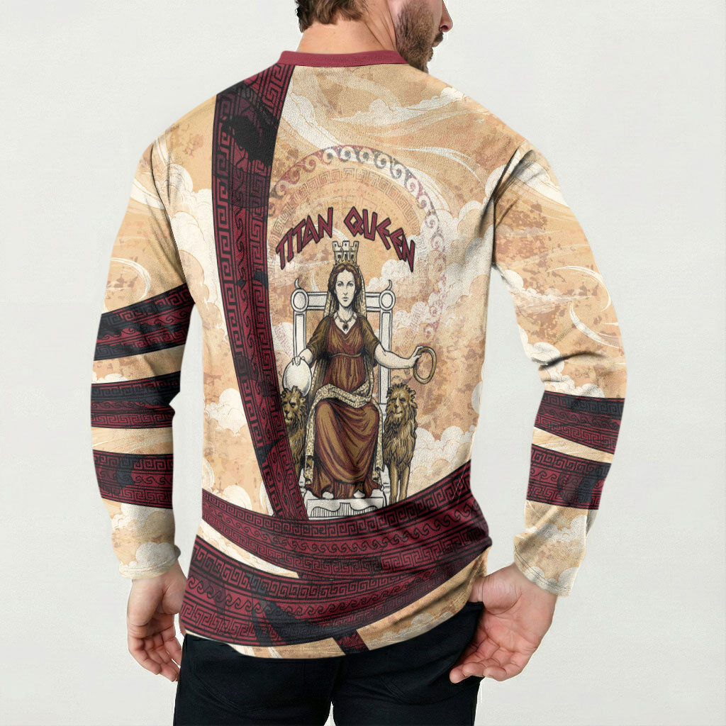 Rhea Titan Queen Mother Gods Button Sweatshirt Goddess Rhea Throne Lions Greek Key Art