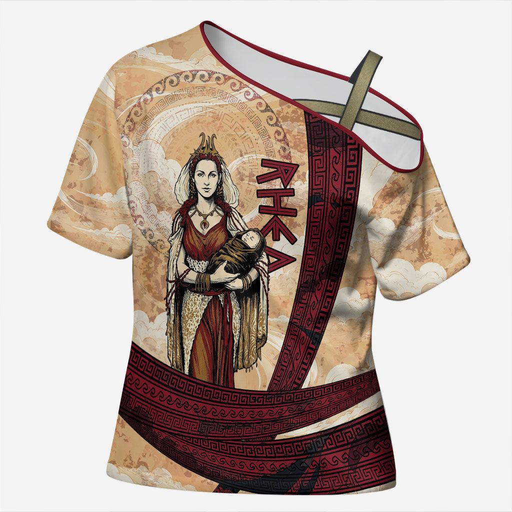 Rhea Titan Queen Mother Gods Cross Shoulder Shirt Goddess Rhea Throne Lions Greek Key Art