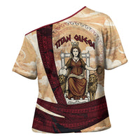 Rhea Titan Queen Mother Gods Cross Shoulder Shirt Goddess Rhea Throne Lions Greek Key Art