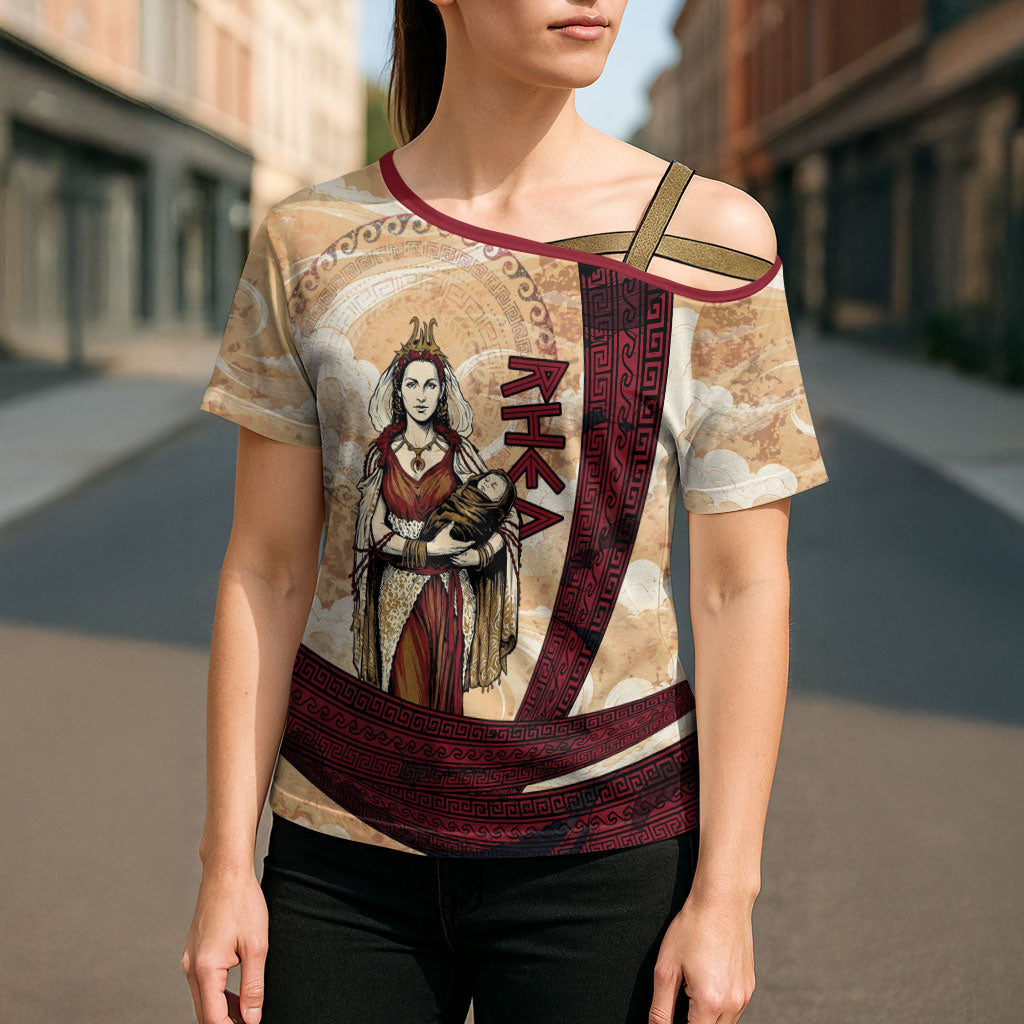 Rhea Titan Queen Mother Gods Cross Shoulder Shirt Goddess Rhea Throne Lions Greek Key Art