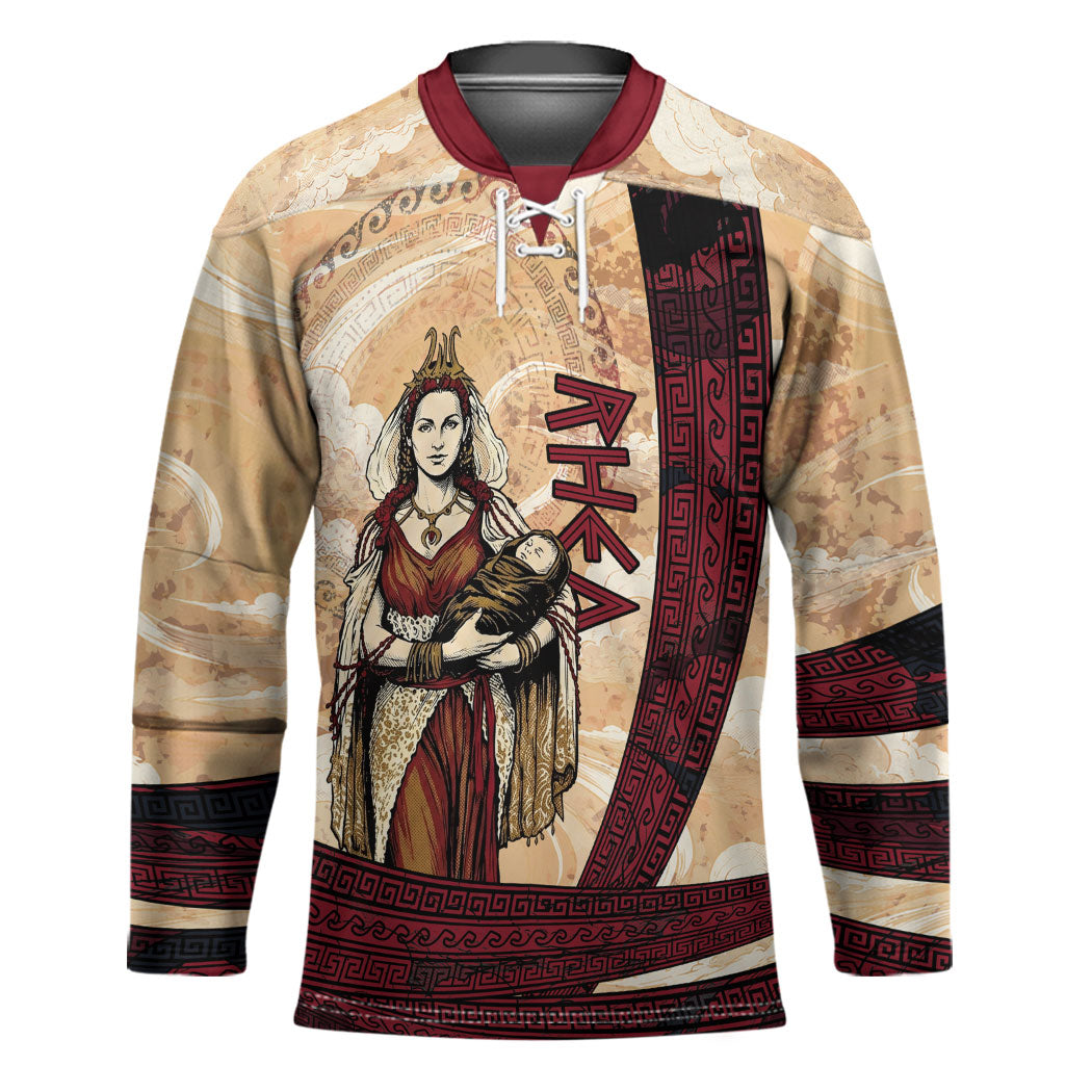Rhea Titan Queen Mother Gods Hockey Jersey Goddess Rhea Throne Lions Greek Key Art