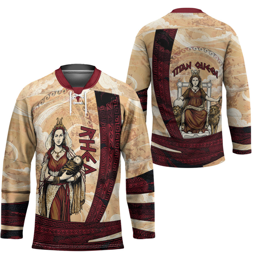 Rhea Titan Queen Mother Gods Hockey Jersey Goddess Rhea Throne Lions Greek Key Art