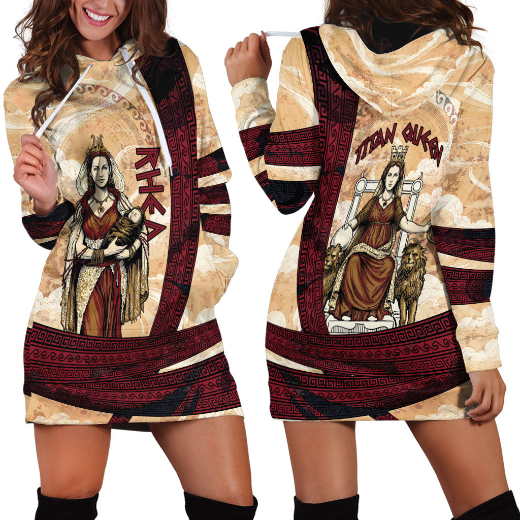 Rhea Titan Queen Mother Gods Hoodie Dress Goddess Rhea Throne Lions Greek Key Art