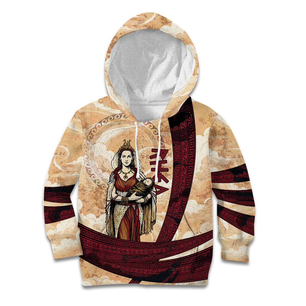 Rhea Titan Queen Mother Gods Kid Hoodie Goddess Rhea Throne Lions Greek Key Art
