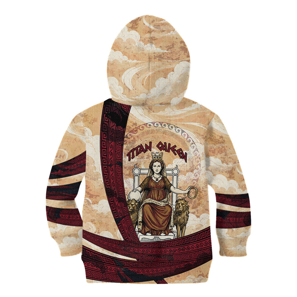 Rhea Titan Queen Mother Gods Kid Hoodie Goddess Rhea Throne Lions Greek Key Art