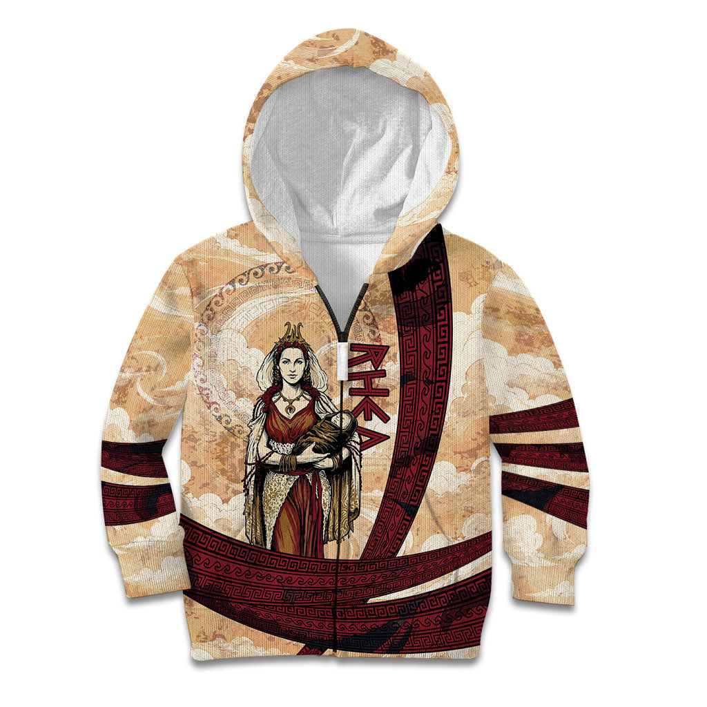 Rhea Titan Queen Mother Gods Kid Hoodie Goddess Rhea Throne Lions Greek Key Art