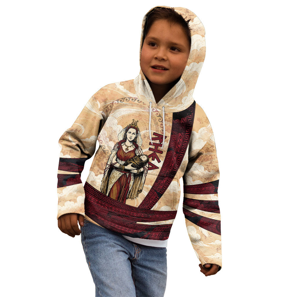 Rhea Titan Queen Mother Gods Kid Hoodie Goddess Rhea Throne Lions Greek Key Art