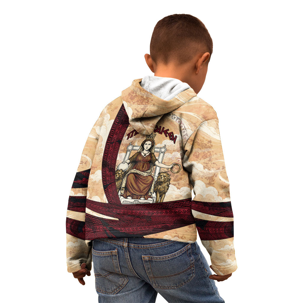 Rhea Titan Queen Mother Gods Kid Hoodie Goddess Rhea Throne Lions Greek Key Art