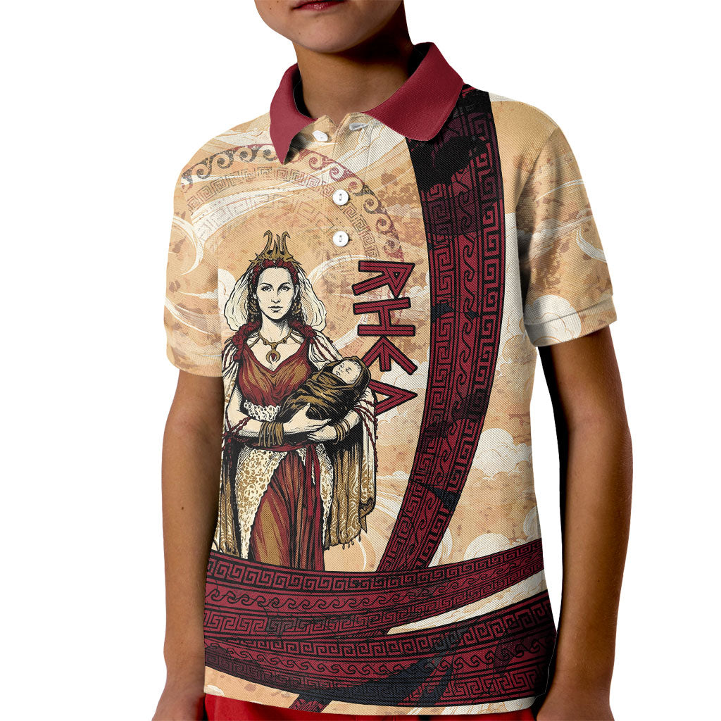 Rhea Titan Queen Mother Gods Kid Polo Shirt Goddess Rhea Throne Lions Greek Key Art