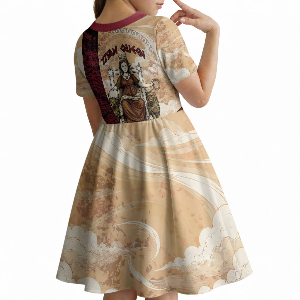 Rhea Titan Queen Mother Gods Kid Short Sleeve Dress Goddess Rhea Throne Lions Greek Key Art