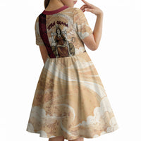 Rhea Titan Queen Mother Gods Kid Short Sleeve Dress Goddess Rhea Throne Lions Greek Key Art
