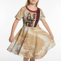 Rhea Titan Queen Mother Gods Kid Short Sleeve Dress Goddess Rhea Throne Lions Greek Key Art